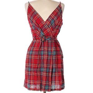 UO Amanda Linen Belted Wrap Dress - Plaid - US XL